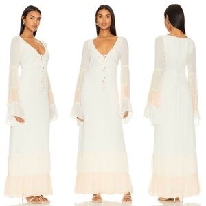 NEW! House Of Harlow- Revolve Ivory Peach Anne Flowy Summer Maxi Dress Size M